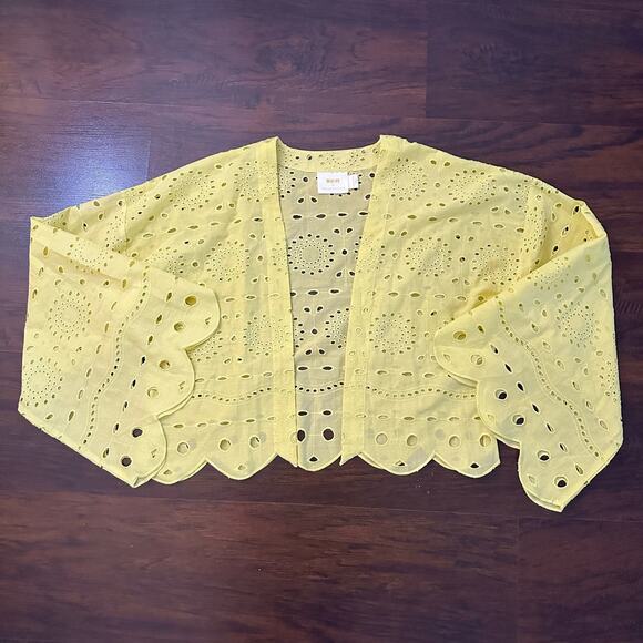 Maeve Anthropologie yellow eyelet lace open front cardigan - Picture 5 of 11